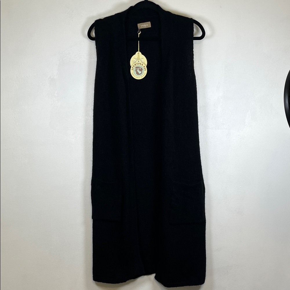 Spartina 449 Alpaca Blend Black Sleeveless Cardigan Vest Sz S